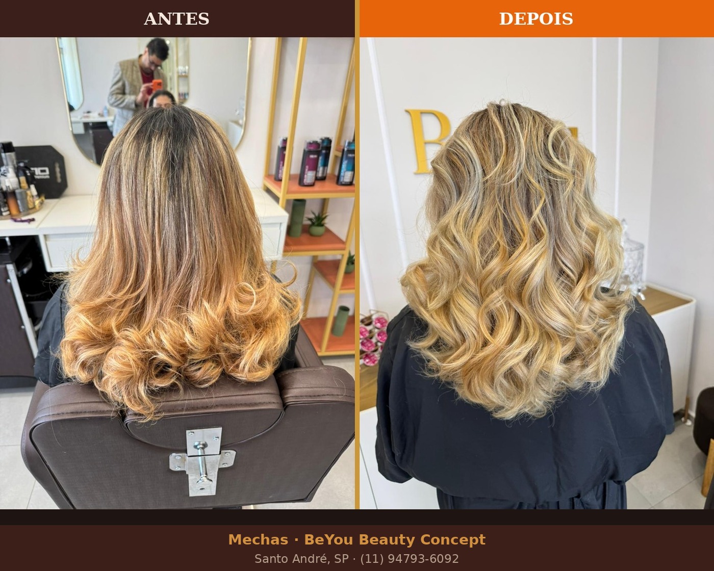 Antes e depois mechas loiras – BeYou Beauty Concept Santo André