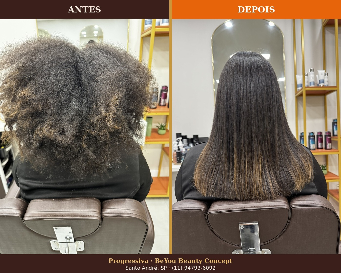 Antes e depois progressiva – BeYou Beauty Concept Santo André